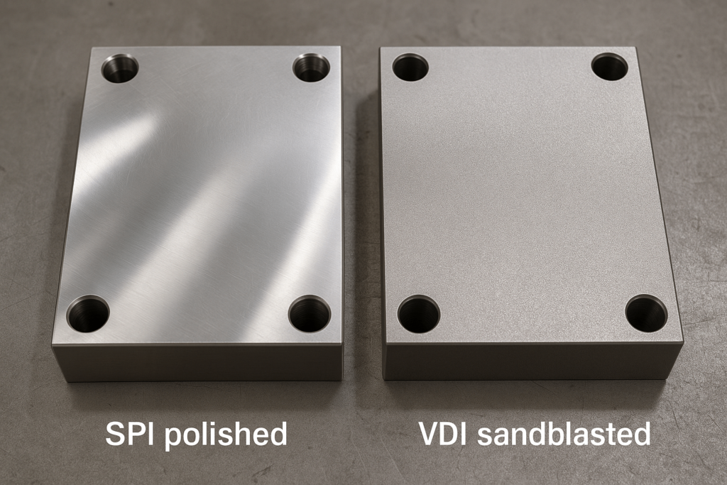 Comparison of SPI polished surface and VDI sandblasted mold textures