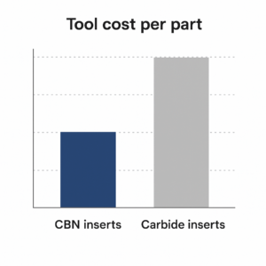 Bar chart comparing tool cost per part between CBN and carbide inserts