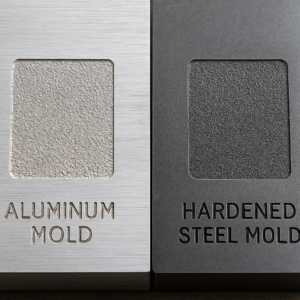 Etching results on aluminum mold vs. hardened steel mold