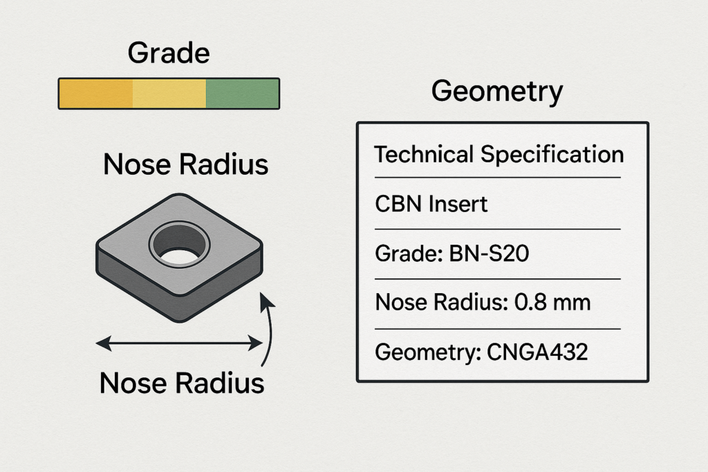 Technical specification chart for CBN insert selection during procurement