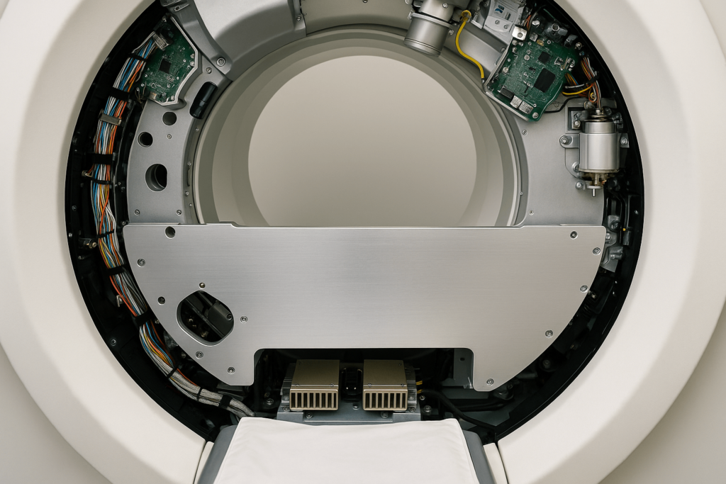 CNC-machined aluminum plate used in medical diagnostic equipment