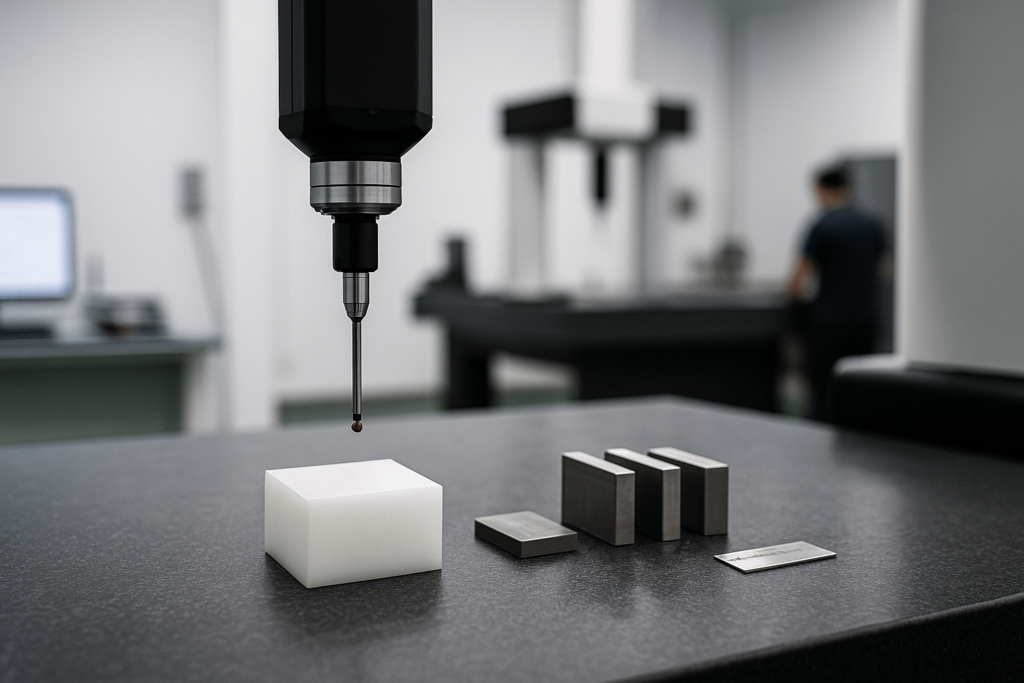 CMM calibration with certified gauge blocks in Chinese manufacturing lab