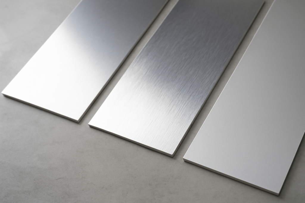 Various aluminum sheet surfaces with different textures before printing.