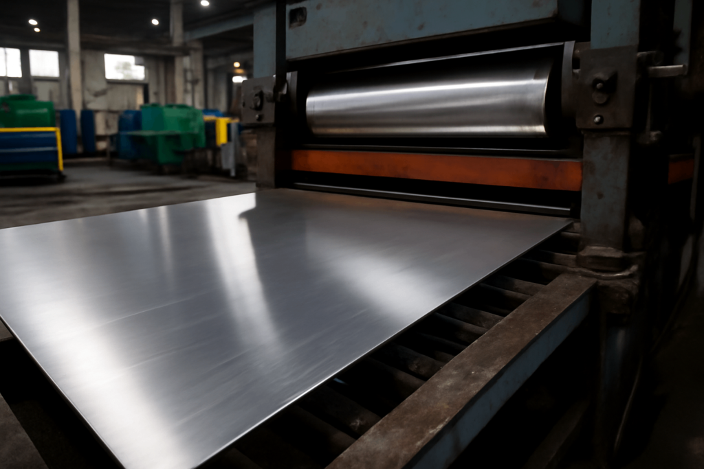 Aluminum sheet processing in a metalworking factory.
