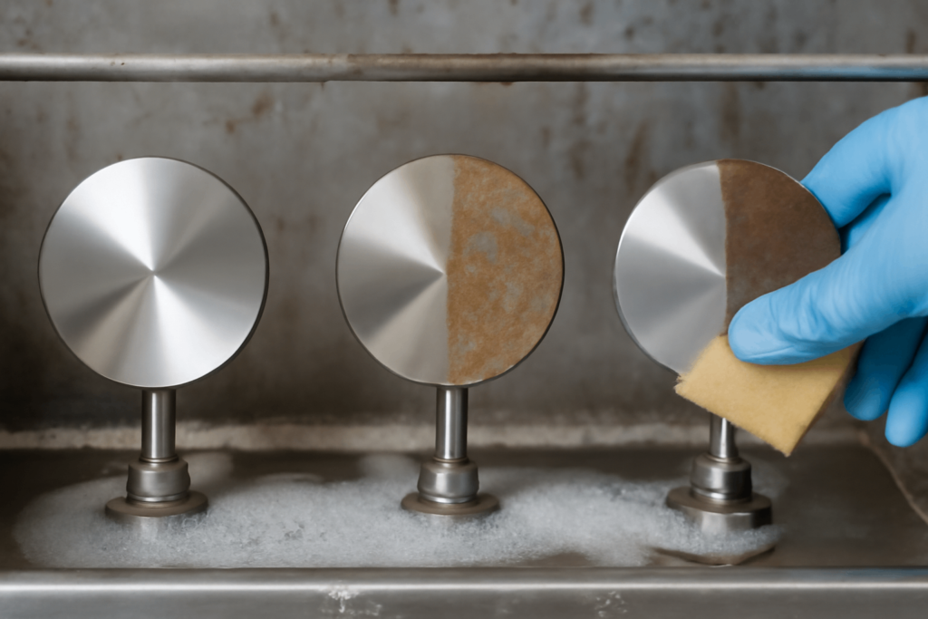 Corrosion resistance testing of stainless steel with surface finishing in a Chinese factory