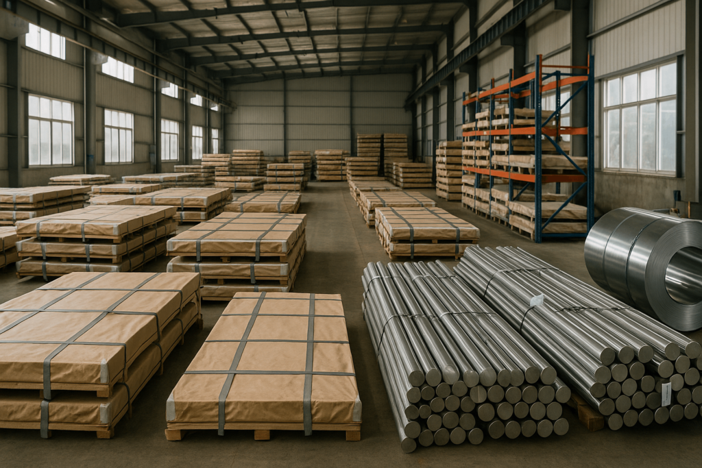 Stainless steel materials ready for packaging and global shipping in a Chinese factory