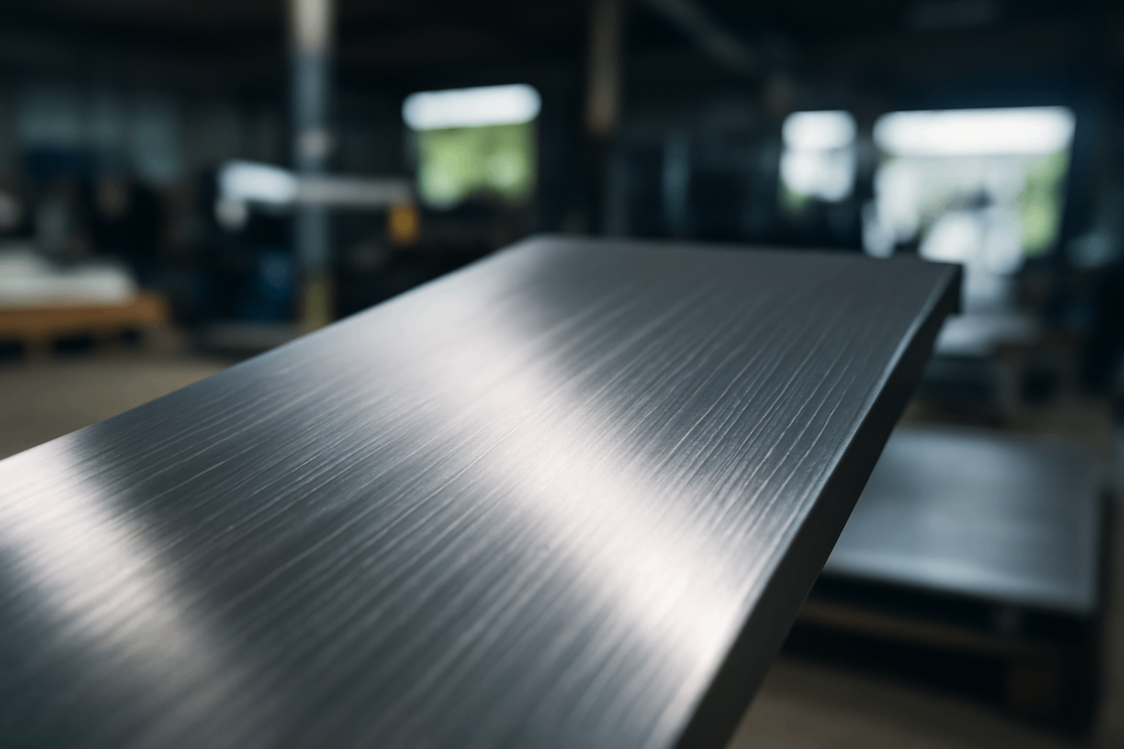 Close-up of brushed metal texture in manufacturing.