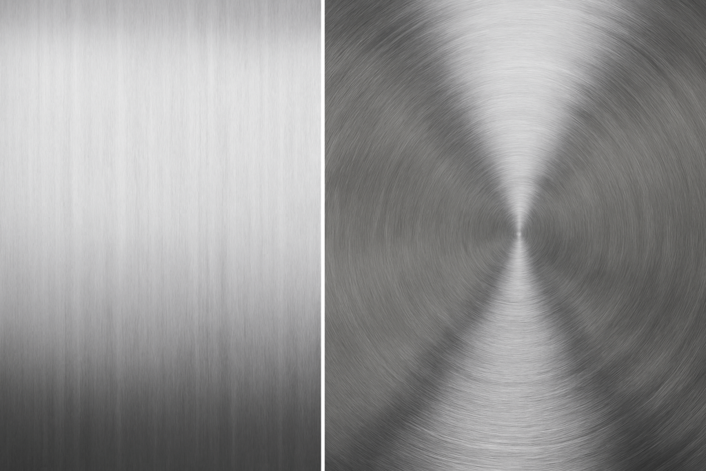 Comparison of linear and circular brushed metal finishes.