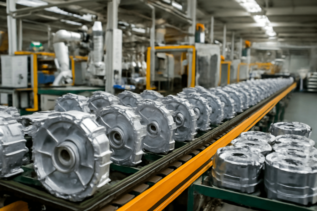 Mass production of high-quality aluminum automotive parts in a Chinese factory