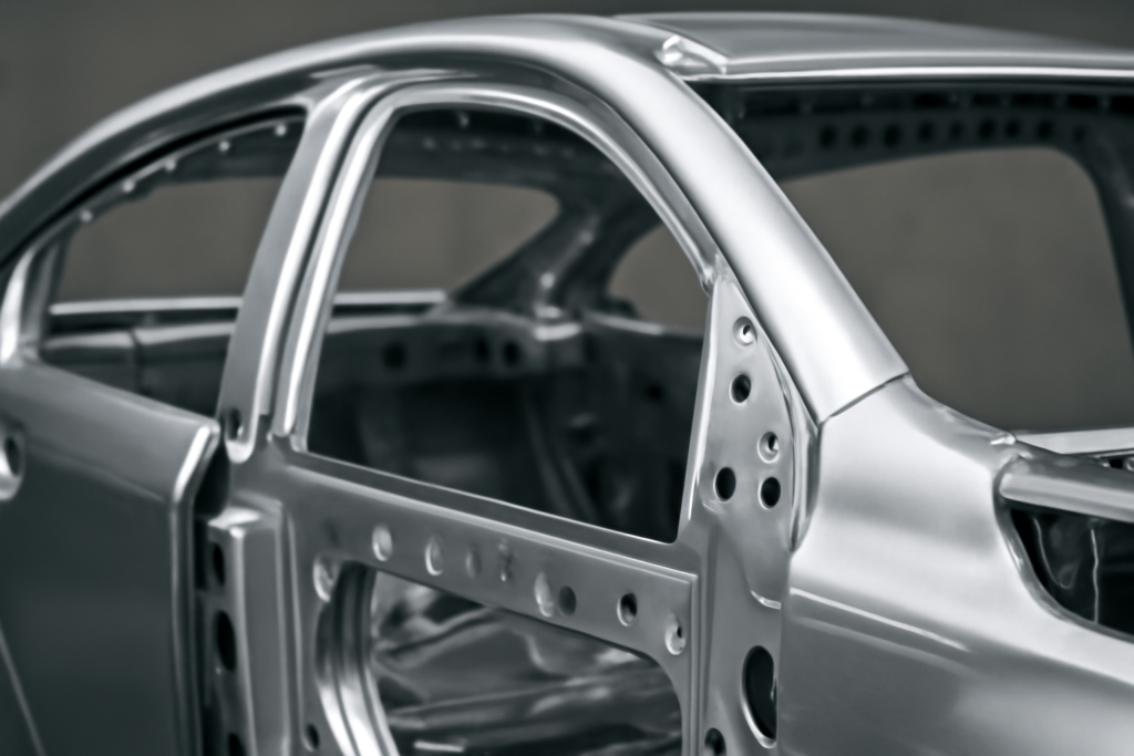 Aluminum car body parts showing lightweight properties