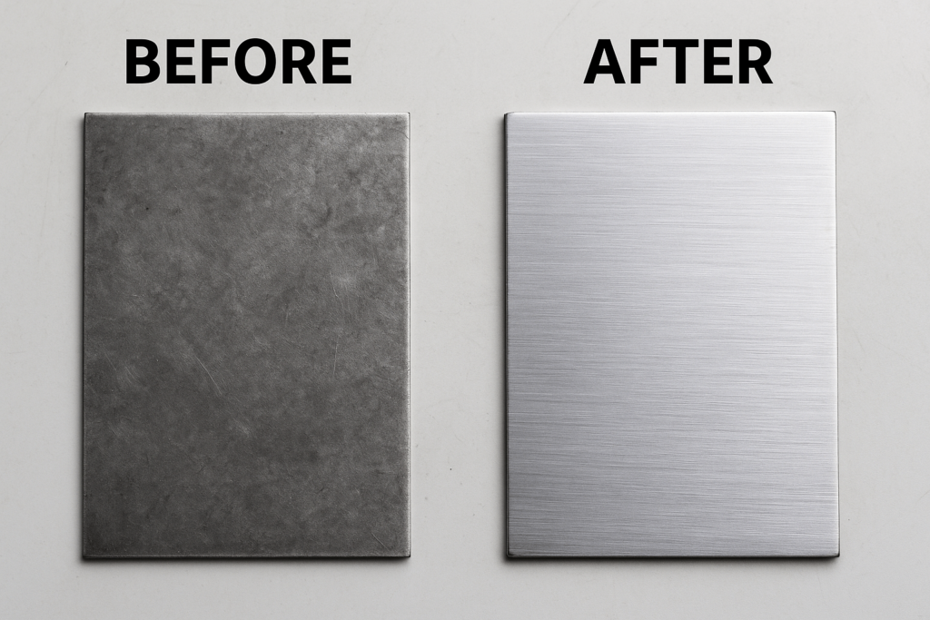 Before and after comparison of ground sheet metal parts