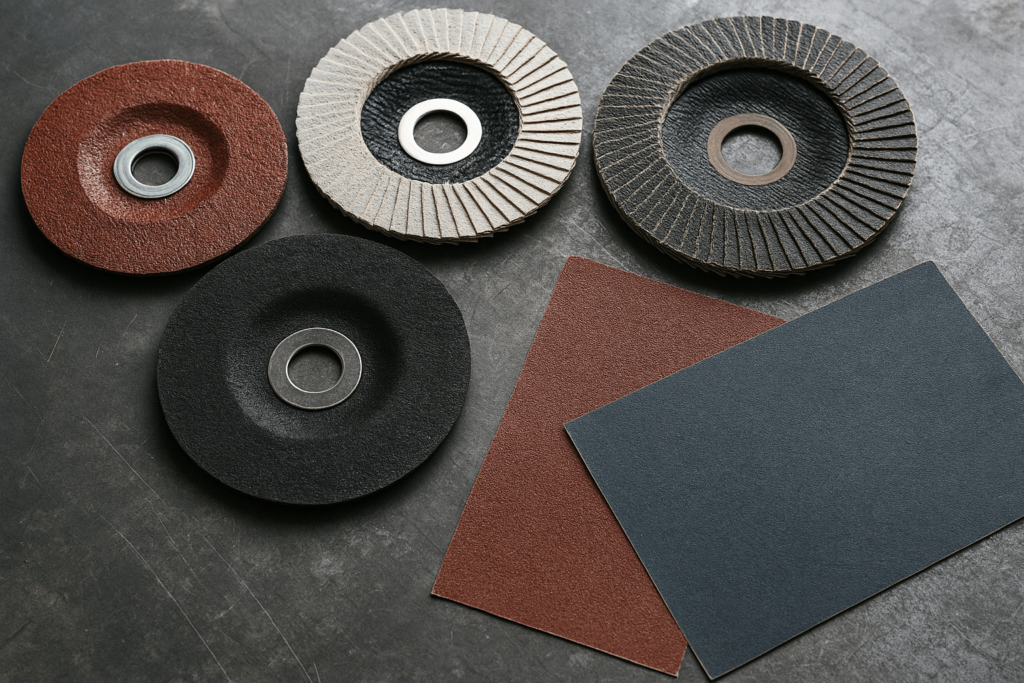Various industrial grinding discs and abrasives for metalwork
