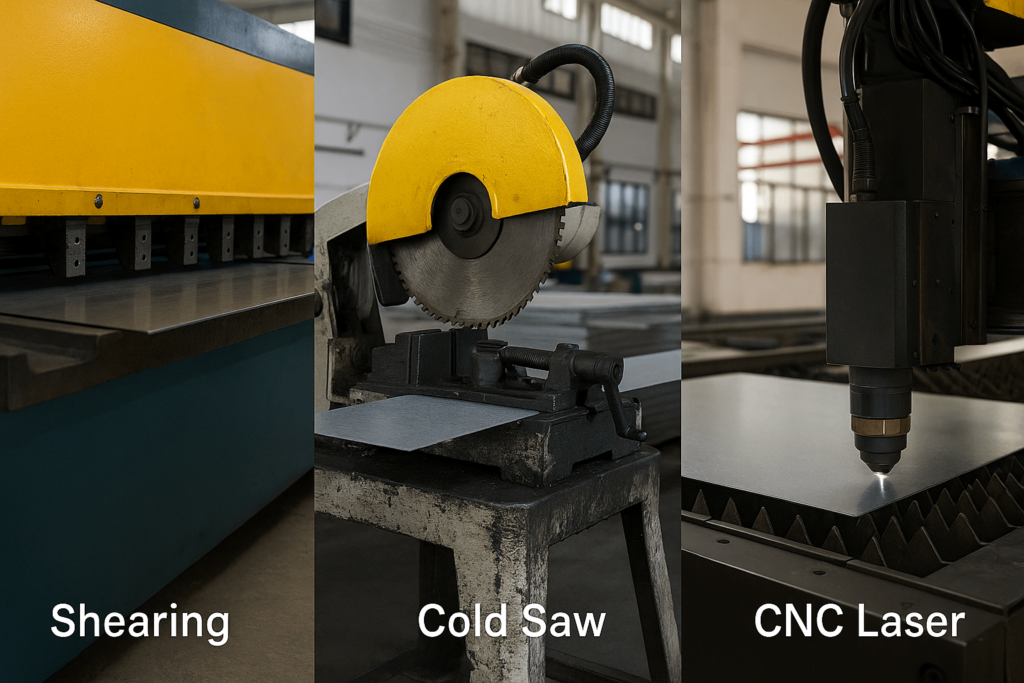 types of industrial cutting tools for galvanized sheet metal: shearing, cold saw, CNC laser
