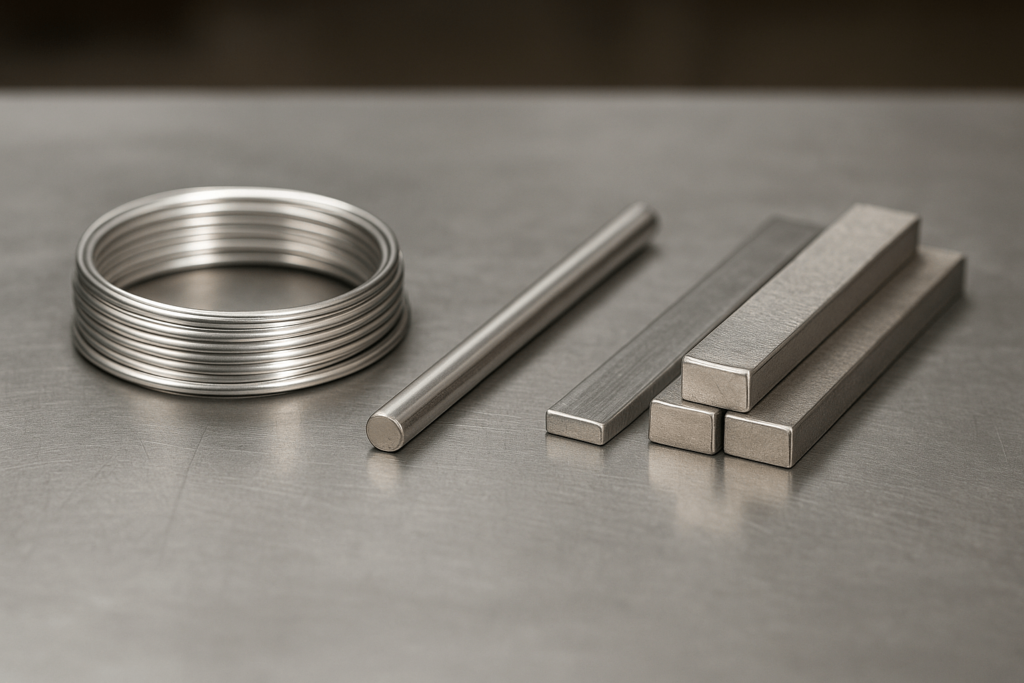 Different types of silver solder alloys with varying silver content displayed on a metal workbench