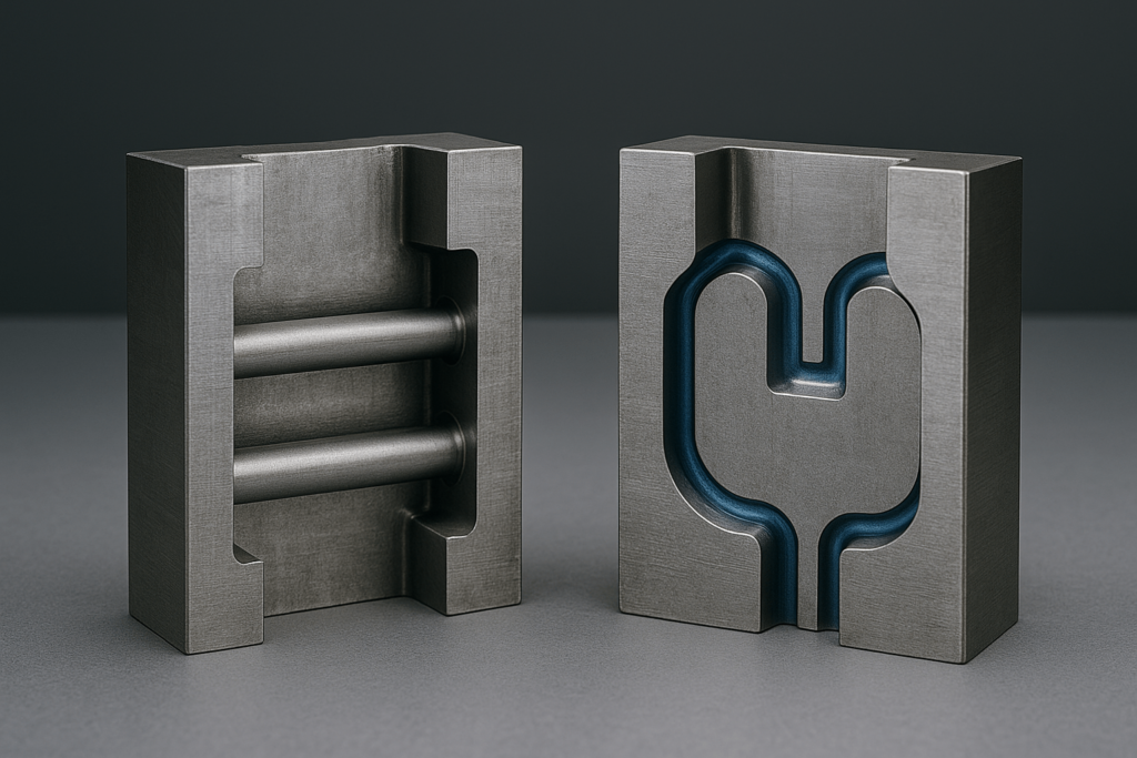 Conformal cooling channels inside a metal mold for industrial production