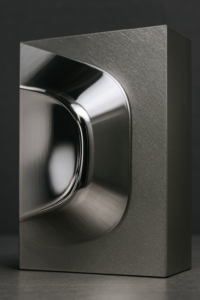Polished and textured metal mold surface finish close-up
