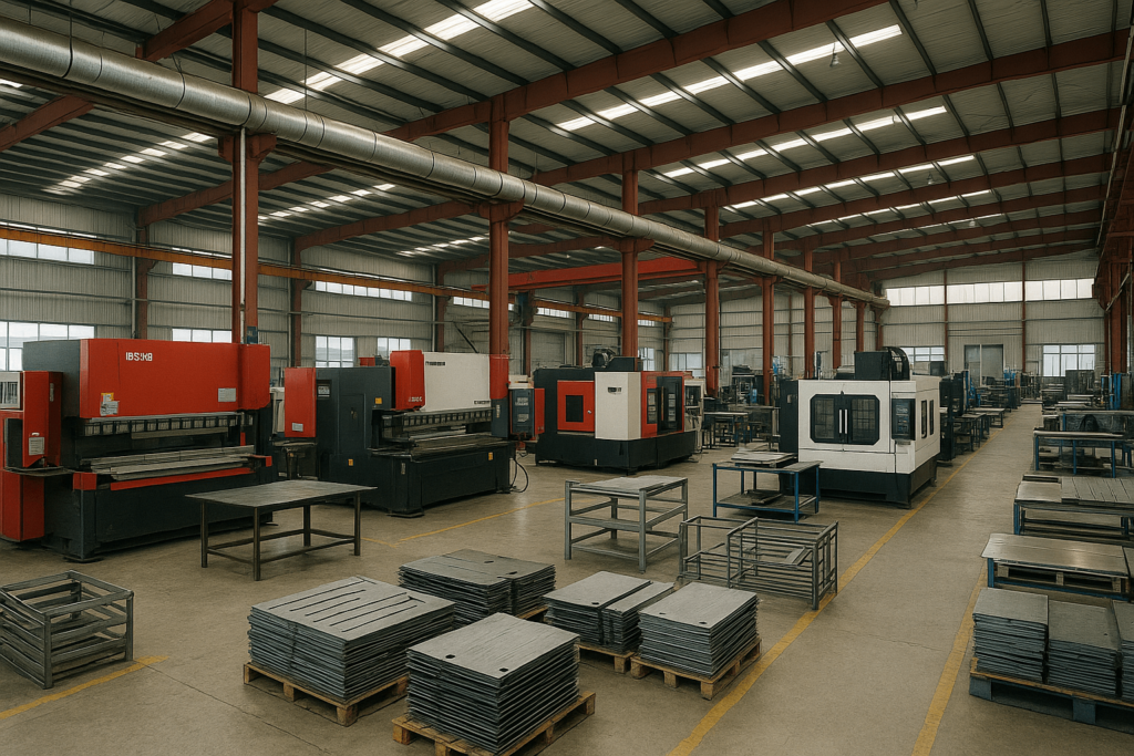 Integrated metal manufacturing facility in China with CNC machines and sheet metal equipment