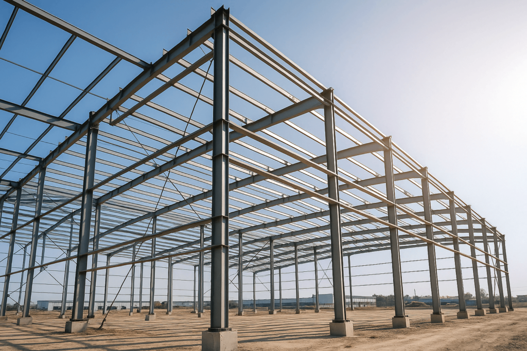 modern steel structure framework in China under clear sky.