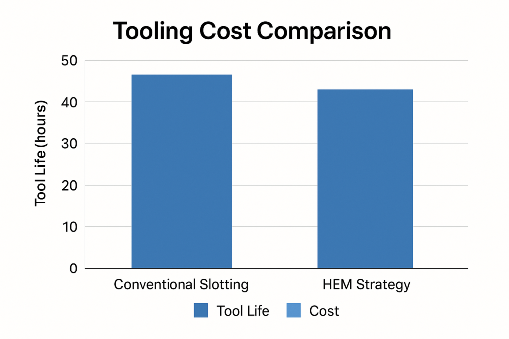 Tooling cost comparison between conventional slotting and HEM strategy
