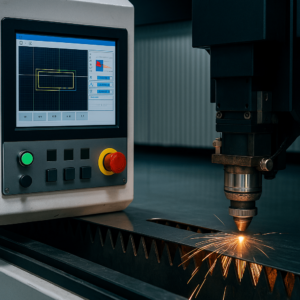 AI-assisted laser cutting control system monitoring kerf precision in YISHANG factory.