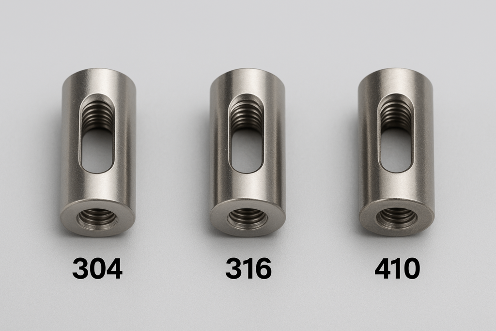 304 vs 316 vs 410 stainless steel barrel nut samples