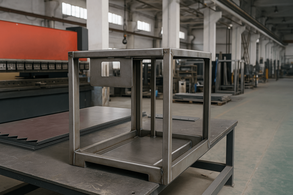 Laser cutting and CNC bending of steel frame for hydraulic power pack enclosure in YISHANG factory