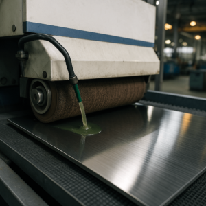 Oil grinding machine for stainless steel with coolant in use