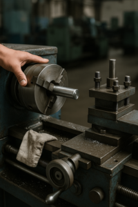 lathe setup and workholding preparation in production machining