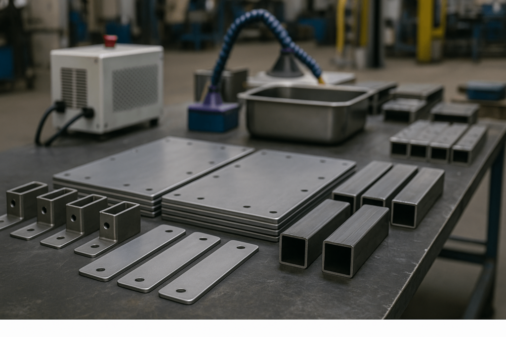 Prepared sheet steel parts showing clean surfaces before industrial brazing