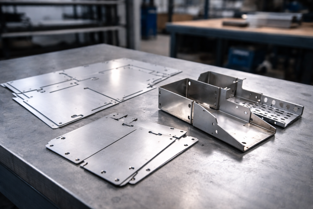 rapid sheet metal prototypes after laser cutting and bending in factory environment