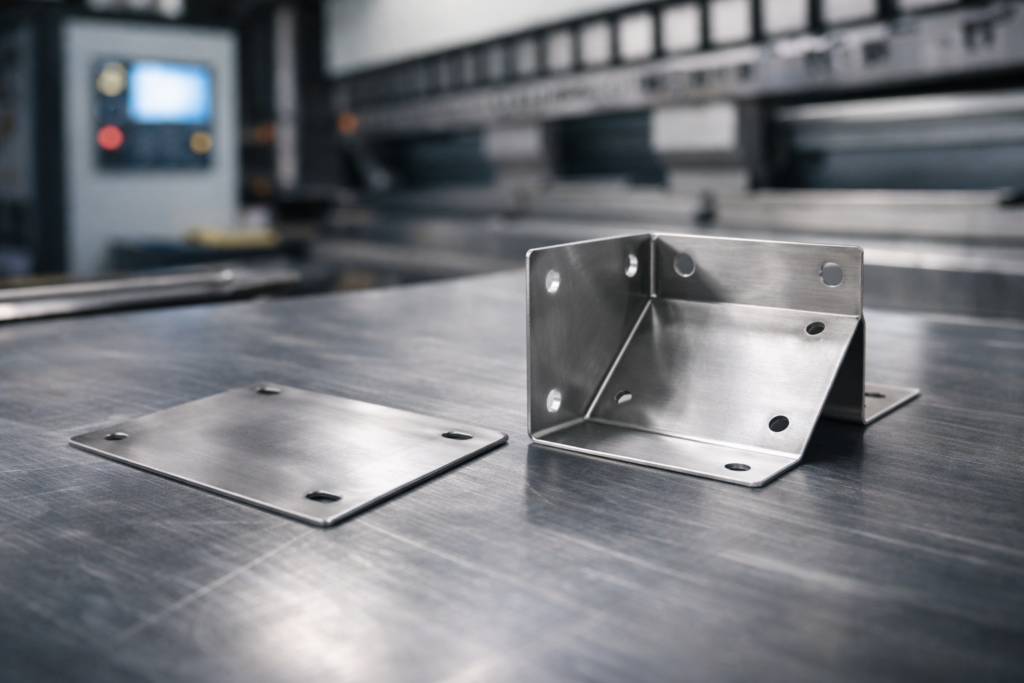 Sheet metal bending process on press brake in production