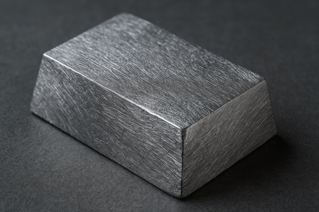 High-purity tungsten metal ingot with textured metallic surface
