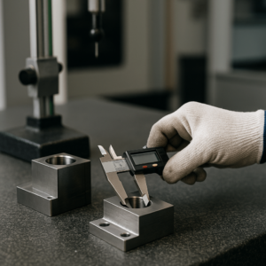 Inspection of CNC steel parts using precision measuring tools