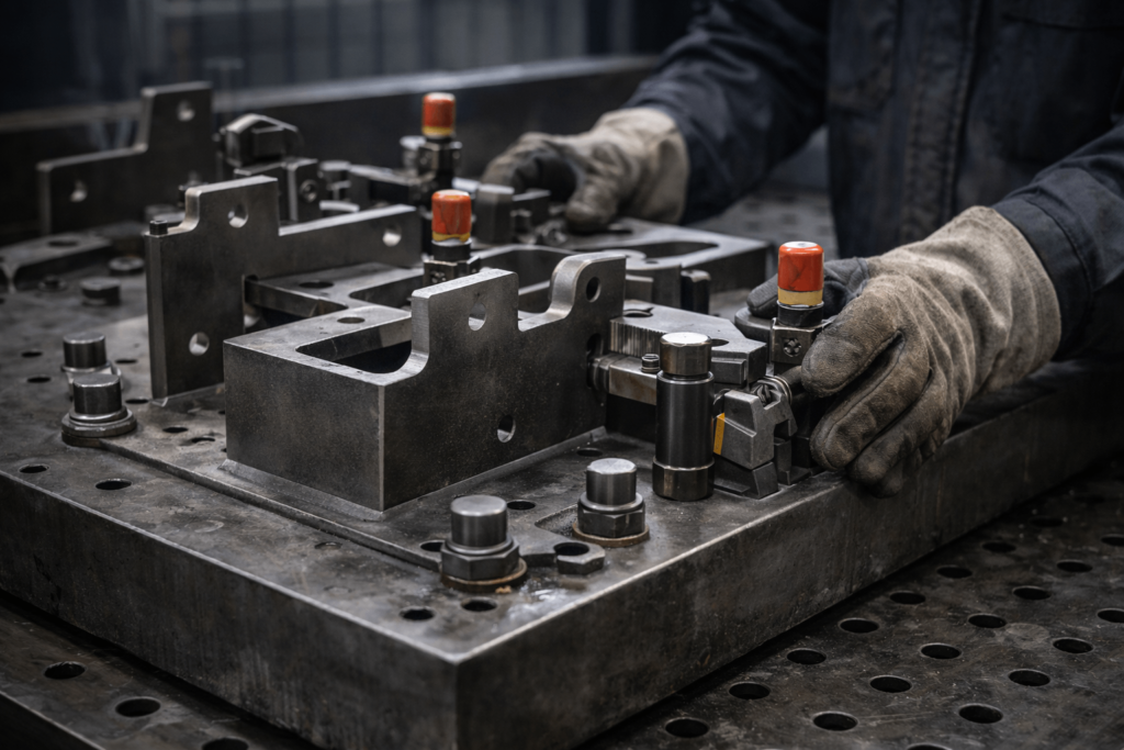 water jet cut metal parts prepared for welding and assembly