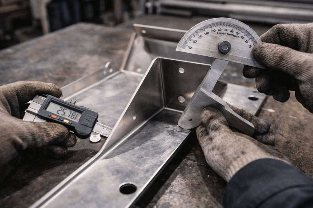 Measuring bend angle and dimensions on formed sheet metal