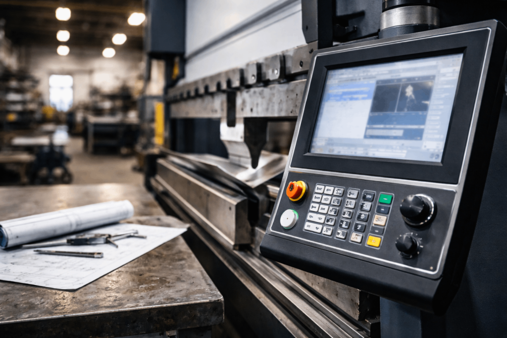 CNC bending machine setup in a metal fabrication shop
