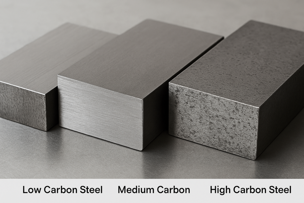 Visual comparison of low, medium, and high carbon steel materials