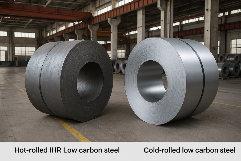 Hot-rolled vs cold-rolled low carbon steel coils in a Chinese factory