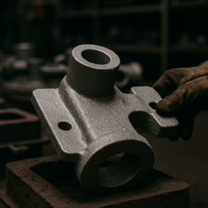 Close-up of raw metal casting part with natural surface texture