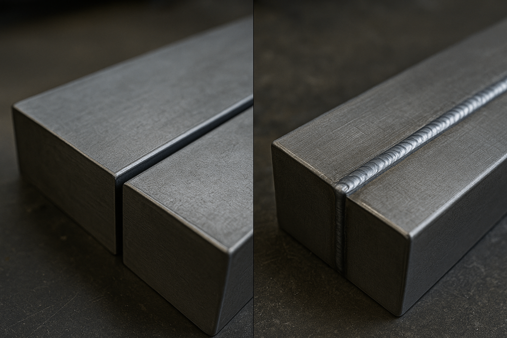 Weld seam connecting metal components to create structural continuity