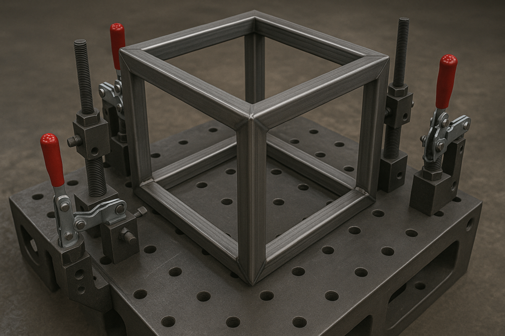 Metal welding fixture ensuring dimensional accuracy and distortion control