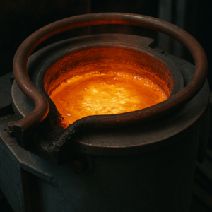 Molten metal in an induction furnace during alloy control