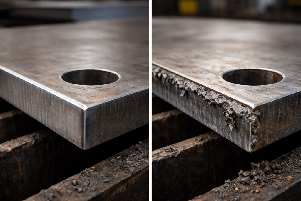 weld-ready cut edge from steel plate cutting poor cut edge quality with dross in steel plate cutting