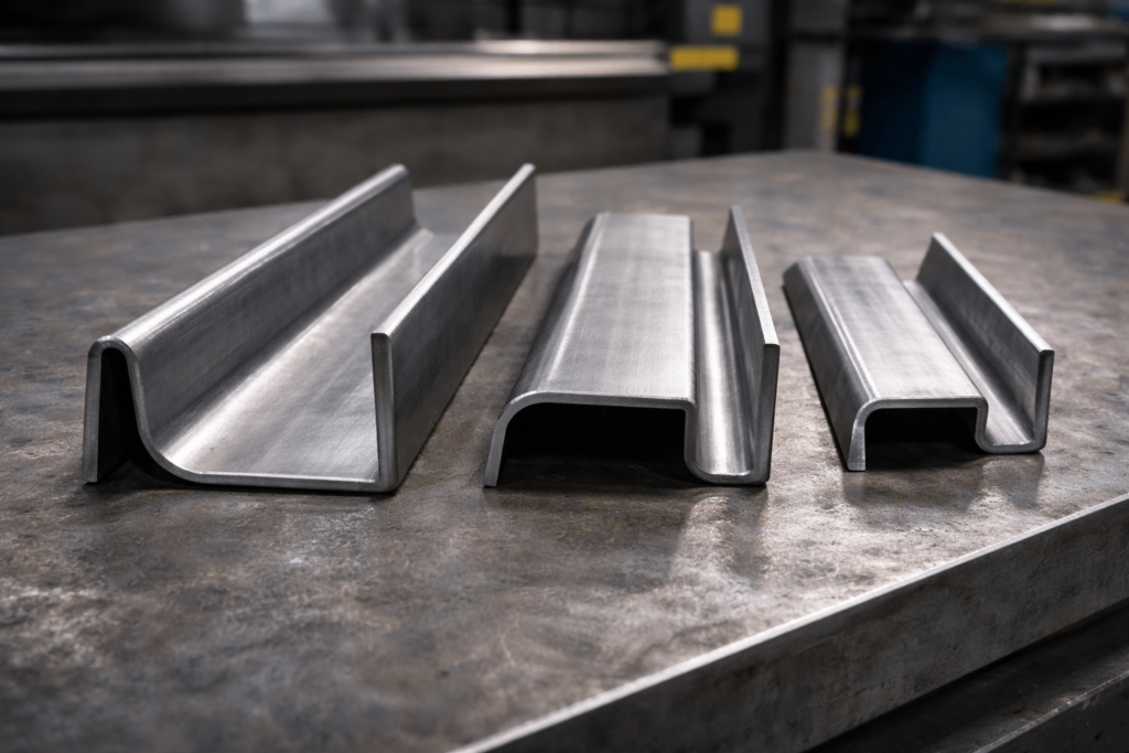 Bent steel plate geometry comparison flange length and bend radius