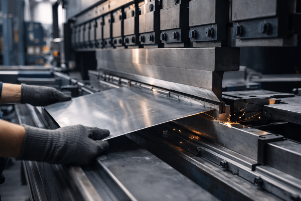 Sheet forming stress distribution during press brake bending