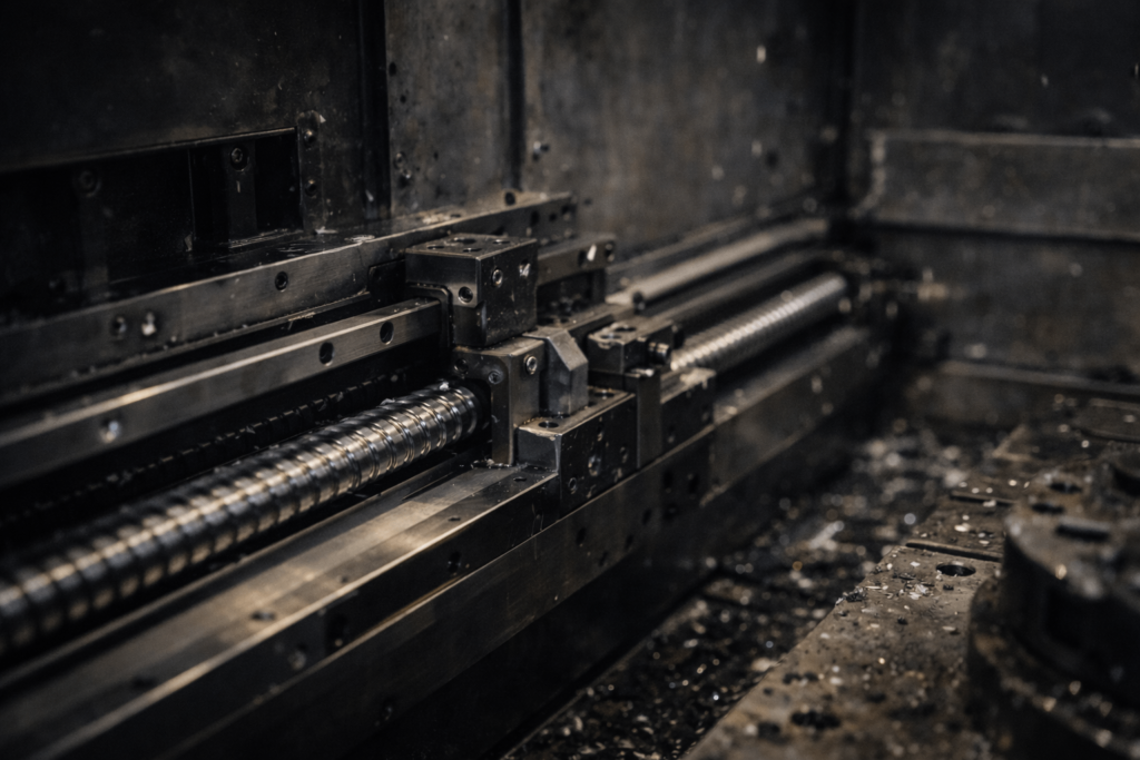 CNC machine linear guide and motion system detail