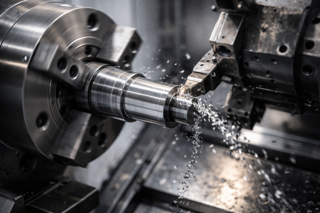 Continuous CNC turning process producing lathe machining parts