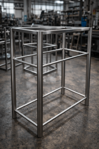 TIG-welded stainless steel furniture frame with brushed surface finish for hospitality use