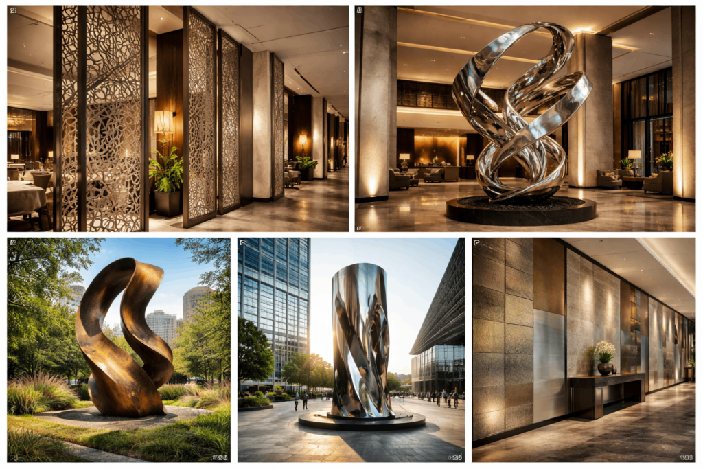 laser cut aluminum metal screen divider for interior commercial spaces