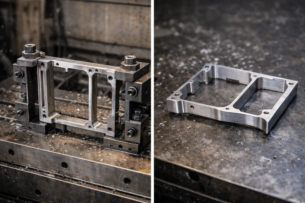 Titanium machined part distortion after unclamping from fixture